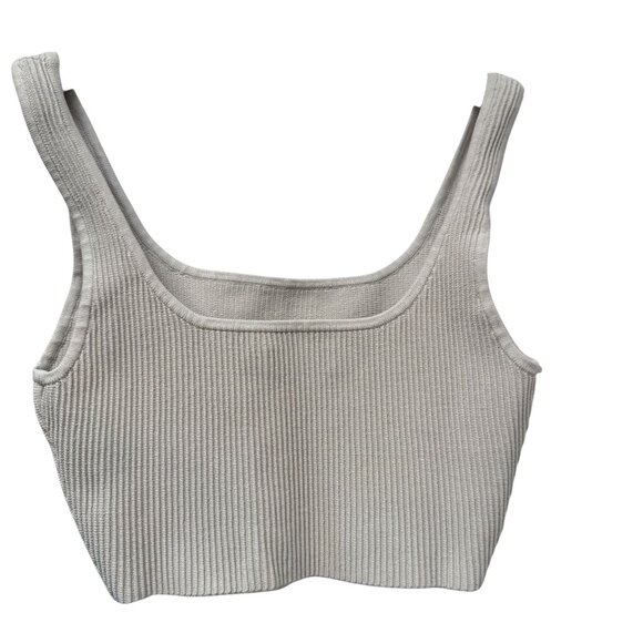 Aritzia Babaton Crop Tank Top Size Small Sculpt Rib Knit Squareneck Beige - Picture 5 of 8